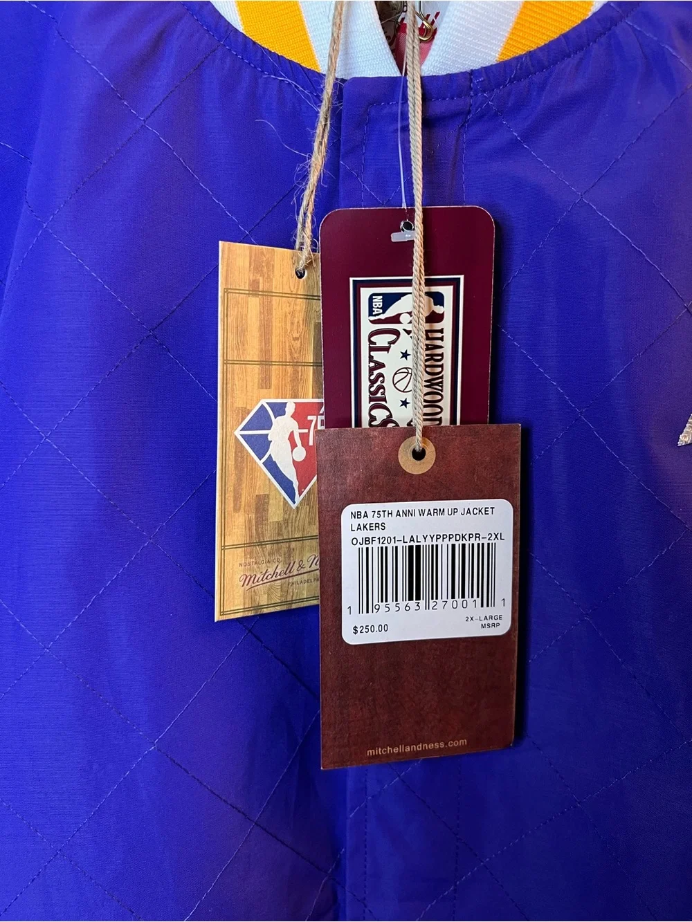 Lakers Mitchell & Ness Hardwood Classics 75th Anniversary Warmup Jacket Size XXL
